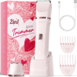 Bikini Trimmer for Women - Painless Electric Razors for Silk Skin,Cordless Body Shaver for Trip,Replaceable Lady Facial Razor, IPX7 Waterproof&Easy Cleaning, Ceramic Blade, USB Charge Dock Pink